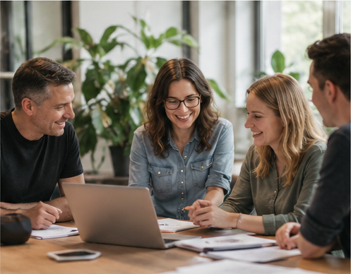 Team working together on a laptop